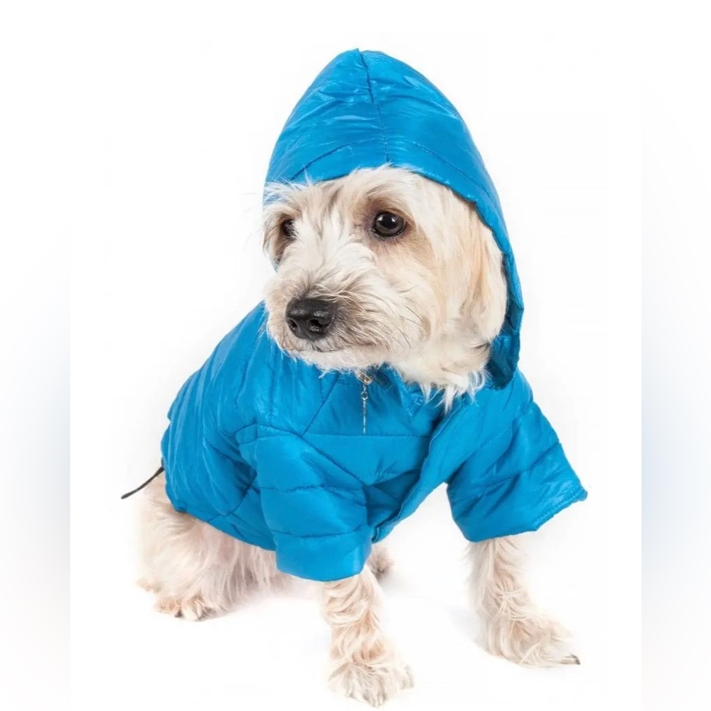 PET LIFE ADJUSTABLE BLUE SPORTY AVALANCHE DOG COAT WITH POP OUT ZIPPERED HOOD XL